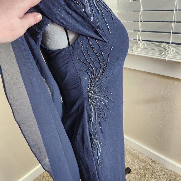 Adrianna Papell - AP1E205401 Beaded Bateau Neck Illusion Chiffon Dress Size 8 - Picture 7 of 16